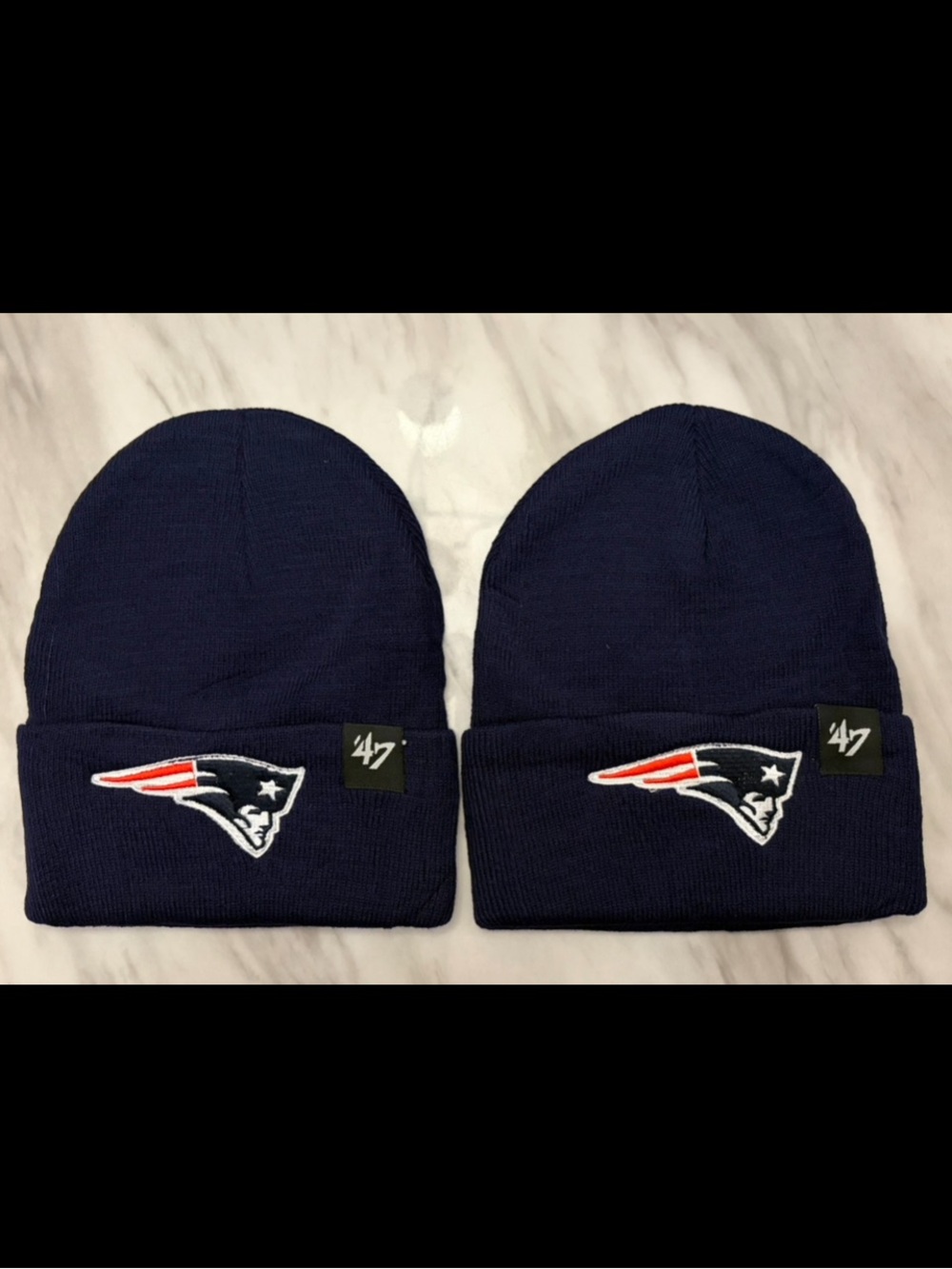 Set of 2 New England Patriots Navy Blue Knit Cuffed Beanie Hats NWOT